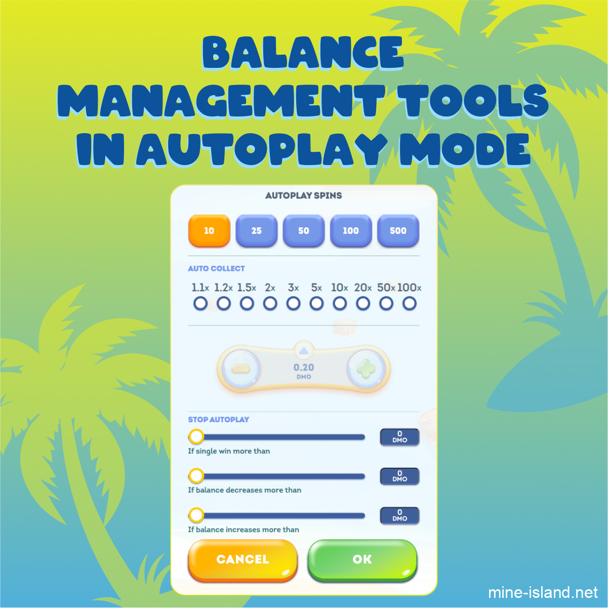 Mine Island autoplay balance tools
